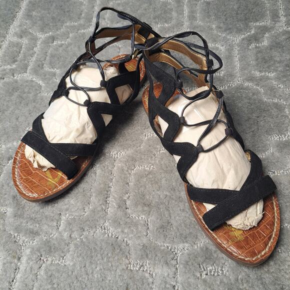 SAM EDELMAN GEMMA BLACK LEATHER GLADIATOR FLATS SANDALS WOMENS SIZE 6.5M - Picture 6 of 9